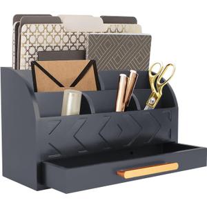 Wooden Desk Organizer Mail Organizer Countertop, Desktop Organizer Mail Sorter Mail Holder Bill Organizer for Desk, Desk Organizers and Accessories for Women (Black)