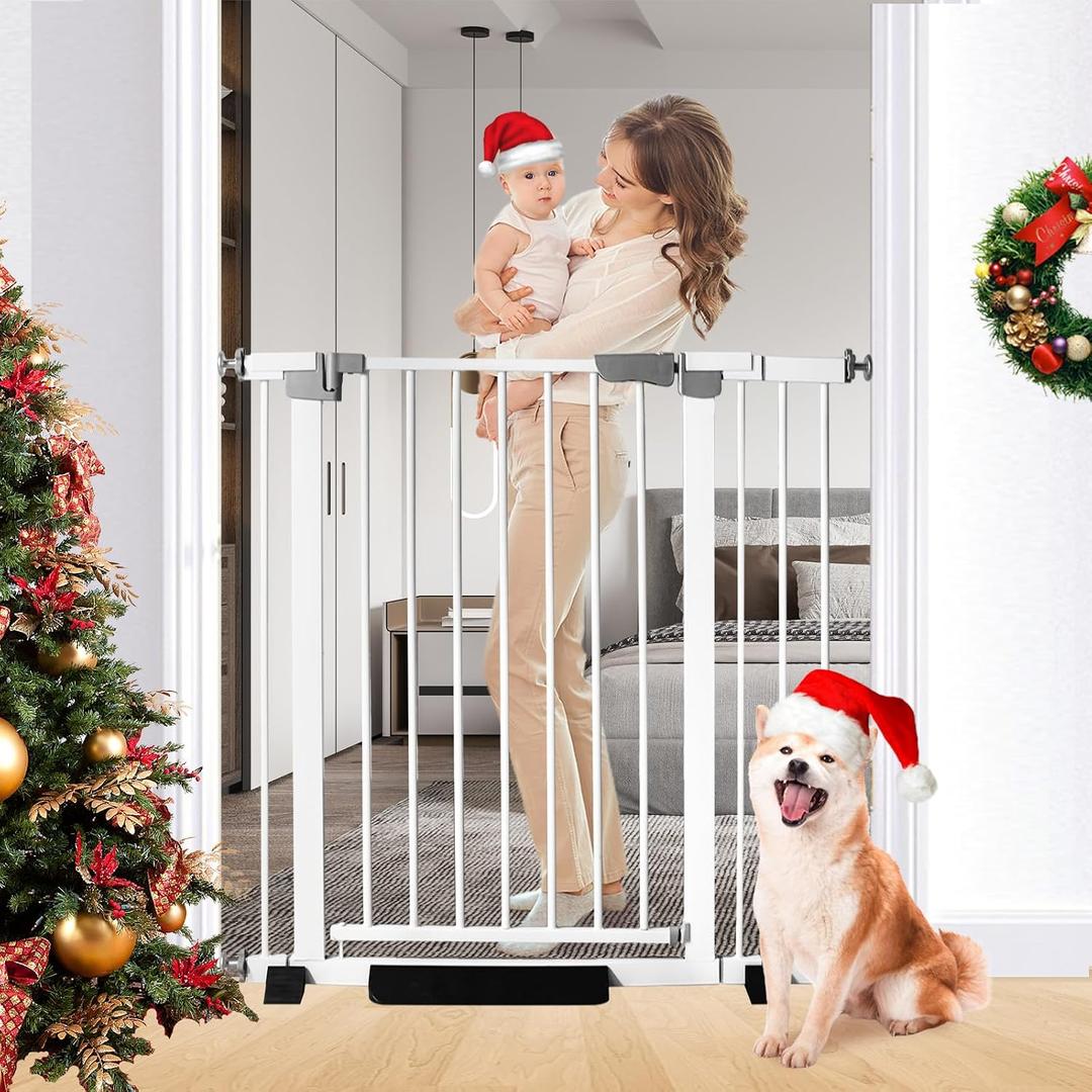 Rgqphantom 41" Tall Safety Pet Gate,Adjustable 29.92"-43.71" Wide,No Drilling Pressure Mount Kit,Auto Close Cat Gate Suitable for Stairs,Doorways,White (29.92"-43.71" W)