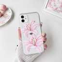 NITITOP Compatible with iPhone 11 Case Clear Cute Pink Lily Blossom Floral Flowers Pattern for Girls Women Soft TPU Transparent Shockproof Protective Phone Cover - Large Flower