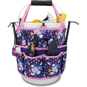KUNN 5 Gallon Bucket Tool Organizer 18-Pocket Heavy-Duty Bucket Caddy with Hangable Handle & Comfort Grip Pad | Gardening Tool Bag, Garden Organizer Storage Bag Accessory for Gardeners, Purple