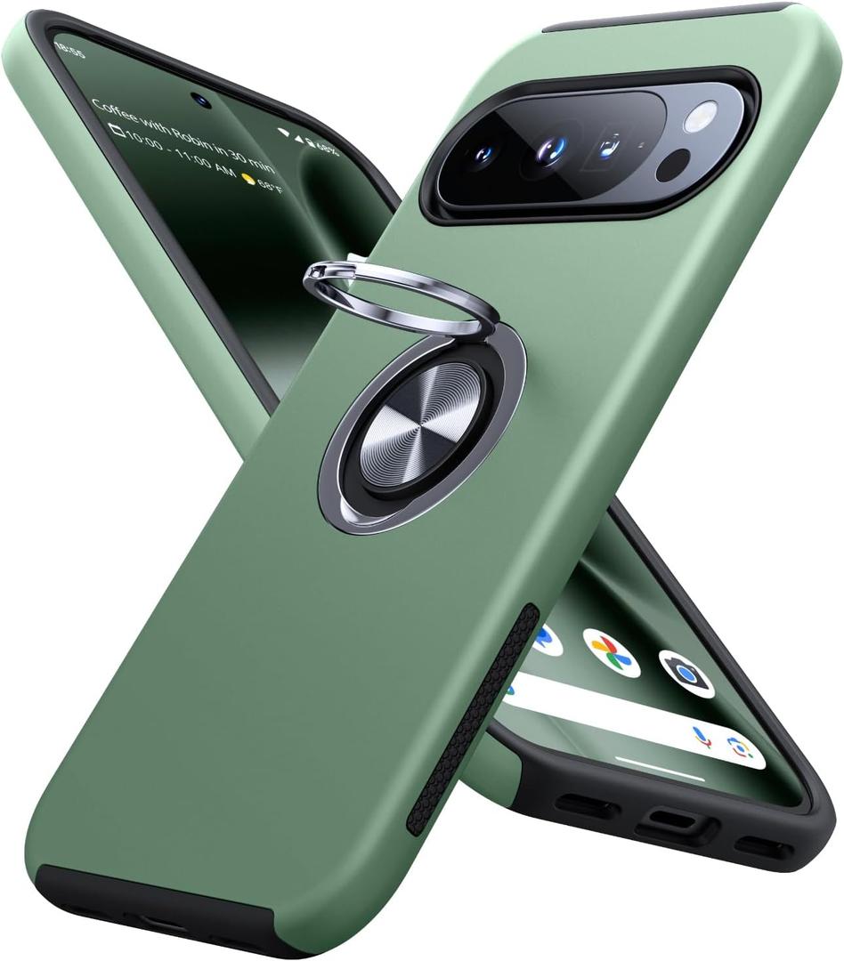 JAME for Google Pixel 10 Case/Pixel 10 Pro Case, Slim Fit Military Grade Shockproof Cover with Metal Ring Holder Stand Kickstand Protective Phone Case for Google Pixel 10/10 Pro 6.3", Alpine Green