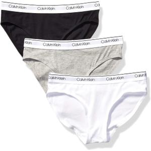 Calvin Klein Girls' Modern Cotton Bikini, Multipack (X-Large, 3 Pack - Heather Grey, Classic White, Black)
