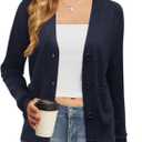 Urban CoCo Women's Long Sleeve Cropped Cardigan Sweater Button Down V Neck Knit Sweaters with Pockets (Medium)