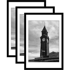 Wiscet 20x30 Picture Frame Set of 3, Display Pictures 18x24 with Mat or 20 x 30 Poster Frame Without Mat, Wall Gallery Photo Frames, Black