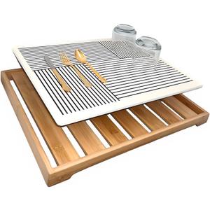 Stone Drying Mat for Kitchen Counter - Stone Drying Mat - Dish Drying Mat - Large Stone Drying Diatomaceous Earth - Stone Drying Mat with Bamboo Rack - Drying Stone - 20.7 x 16.7 Inch - Fast Drying