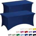 Fixwal Navy Blue Stretch Table Cloth Rectangle 2 Pack 6Ft, Spandex Fitted Table Covers Washable for Party, Trade Show, Banquet, Wedding, Buffet