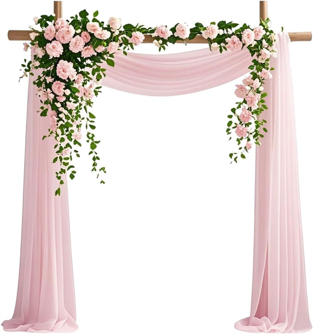 Wedding Arch Draping Fabric, 29" x 20ft Blush Sheer Curtains Wedding Decorations for Ceremony, 6.7 Yards Blush Chiffon Draping Fabric Backdrop