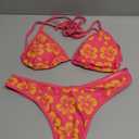 SUUKSESS Women Sexy Thong String 2 Piece Bikini Set Cheeky Halter Swimsuit (6-8, 71 Pink Yellow Floral)