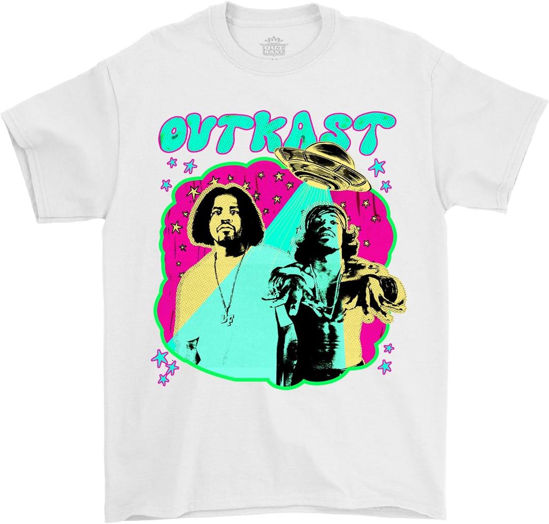 Outkast Unisex Adult Spaceship Cartoon Tee (White, S)