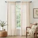 jinchan Beige Linen Blend Curtains with Woven Trim Boho Curtains 84 Inches Length 2 Panels for Living Room Bedroom Light Filtering 50 Inches Wide Rustic Farmhouse Drapes with Rod Pocket Back Tab Ecru (84"L x 50"W)