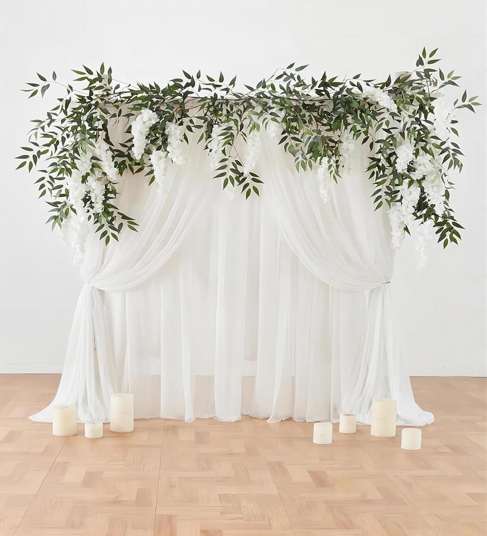 MISSPIN Wisteria Garland Hanging Flowers, 5.9 FT Full White Silk Artificial Wisteria Fake Wedding Arch Decorations Ceremony Backdrop for Wedding Home Party Indoor Outdoor Decor
