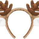 Edoneery Reindeer Antlers Headband for Women, Christmas Furry Deer Antlers Animal Ears Hairband for Cosplay Party Costume