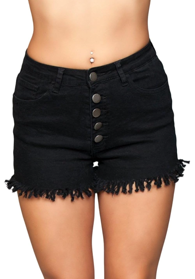 Womens Fringed Button Up Shorts, L