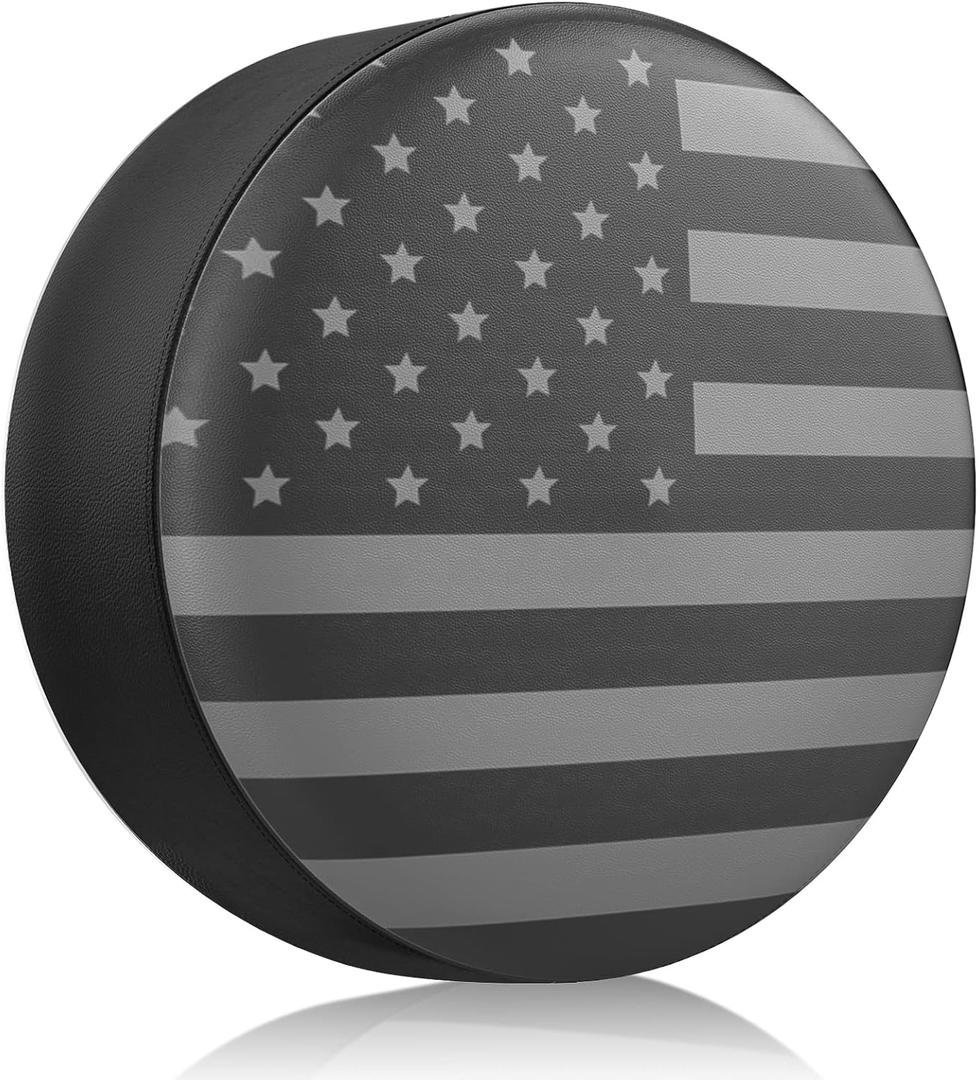 Spare Tire Cover for RV Trailer, Waterproof Leather Wheel Cover with American USA Flag, Camper Spare Tire Cover Fit for Jeep Wrangler Rv SUV Truck Travel Trailer 15"