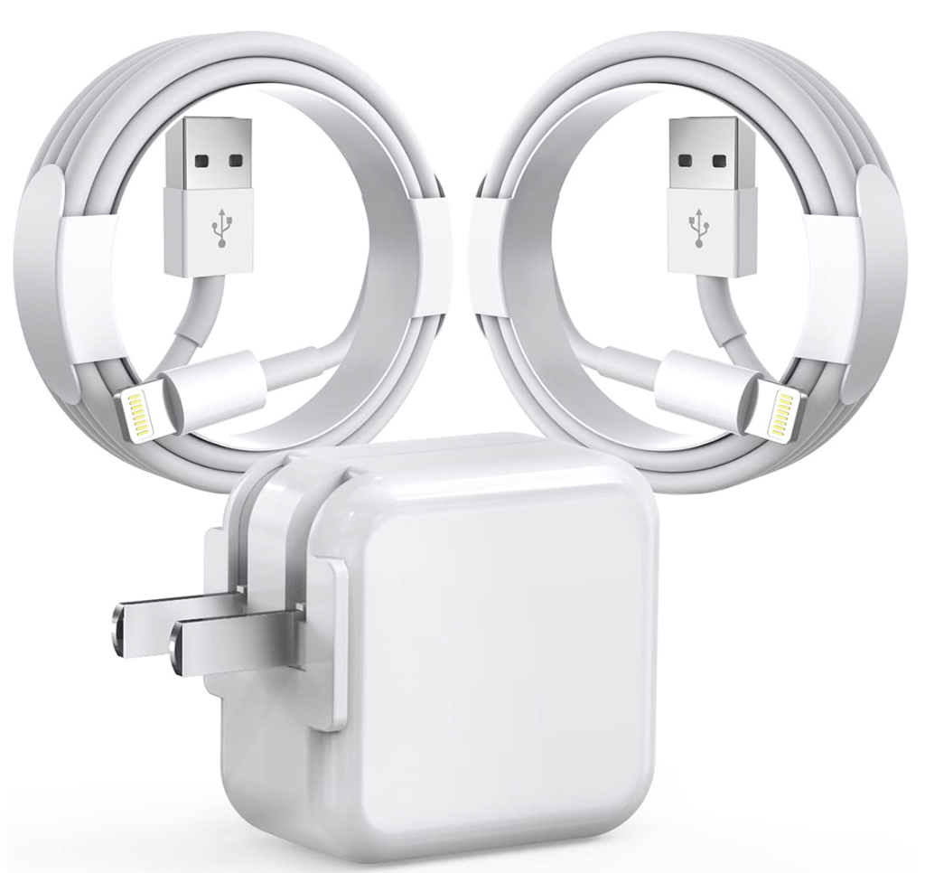 iPad Charger iPhone Charger, 12W USB Power Adapter Foldable Portable Travel Plug with 2Pack MFi Certified 6FT i Pad Charging Cord Cable for iPad4/5/6/7/8/9, iPadmini 1/2/3/4/5, iPadAir 1/2/3, iPhone