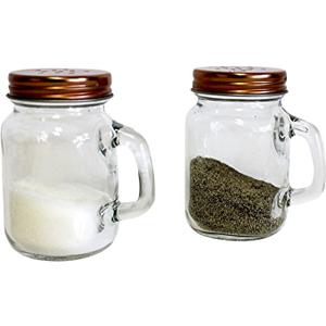 Retro Mason Jar Salt and Pepper Shaker Set  Clear Glass with Stainless Steel Lids, 2-Piece Vintage Design for Kitchen and Dining by Dependable Industries