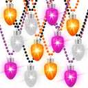 Ferreve 12 Pcs Halloween Light Up Bead Necklaces Bulk, LED Glow Bulb Party Lanyard Necklace for Halloween Trick or Treat, Costume Parties, Party Favors, Mardi Gras