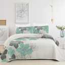 DJY 3 Pieces Quilt Set California King Green Floral Pattern Quilt Coverlet Elegant Boho Bedspread with 2 Pillow Shams Soft Lightweight Bedding Quilt Set for All Season 106"x96"