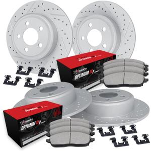 R1 Concepts Front and Rear Brakes and Rotors| Hardware Included| Front and Rear Optimum OEp Brake Pads and Rotors Kit| Fits 2008-2013 INFINITI G37; 2014-2015 INFINITI Q60; 2009 Nissan 350Z