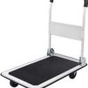LEADALLWAY Foldable Push Cart Platform Cart 330lbs Capacity 4 Wheels 28.7x18.5x32.3inches White Small Flatbed Cart