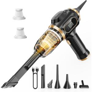 Portable Car Vacuum Cordless Mini Handheld Vacuums Cleaner Rechargeable with LCD Display and Multi-Nozzles, High Power Hand held Cleaners for Car, Home, Office, Sofa, Pet Hair, Keyboard