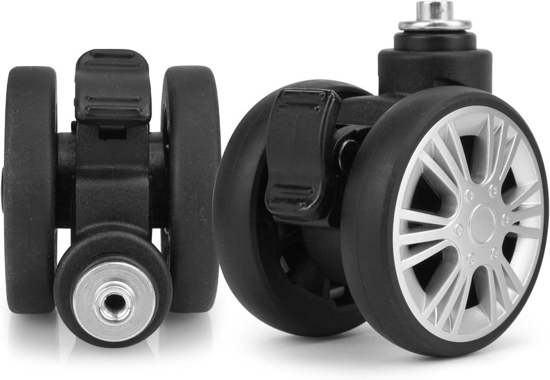 Zoofen Luggage Wheels Replacement with Brake 2 pcs Suitcase Wheels Replacement Wear-Resistant Suitcase Spinner Wheels for Luggage(Silver)