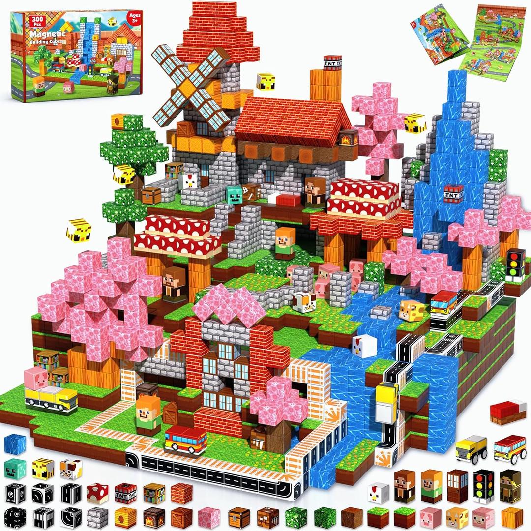 300 PCS Magnetic Blocks - Magnetic Building Block for Kids Ages 4-8 8-12, Creative Construction Stacking Magnet Block Sets, Magnet Cubes Building Toy for Girl Boy Age 3+ Christmas Birthday Gift