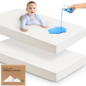 Waterproof Crib Mattress Protector Cover Fitted - 2-Pack Quiet Baby Mattress Topper Crib Sheets, 52" x 28" Quilted Cotton Toddler Baby Pad Sheet Liner, Easy Fit, Durable (Soft White)