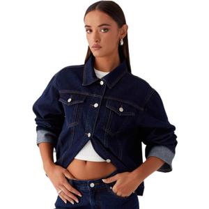 Sarwoldey Jean Jacket Women Dark Indigo Denim Jacket (US 4-6)
