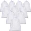 TecUnite 10 Pcs Mesh Bags Drawstring Laundry Bags Large Nylon Mesh Gift Dishwasher Bag with Sliding Drawstring for Kitchen Jewelry Gifts Wedding Favor Home(12 x 16 Inch,White)