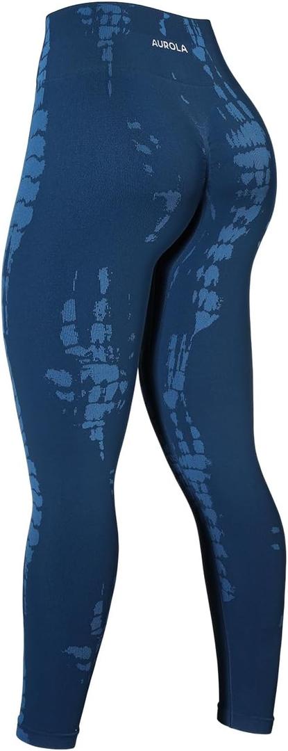 AUROLA Serpent Snake Seamless Scrunch Workout Leggings for Women,Girls Squat Proof Ribbed Thick Active Gym Pants,Water Blue, X-Large