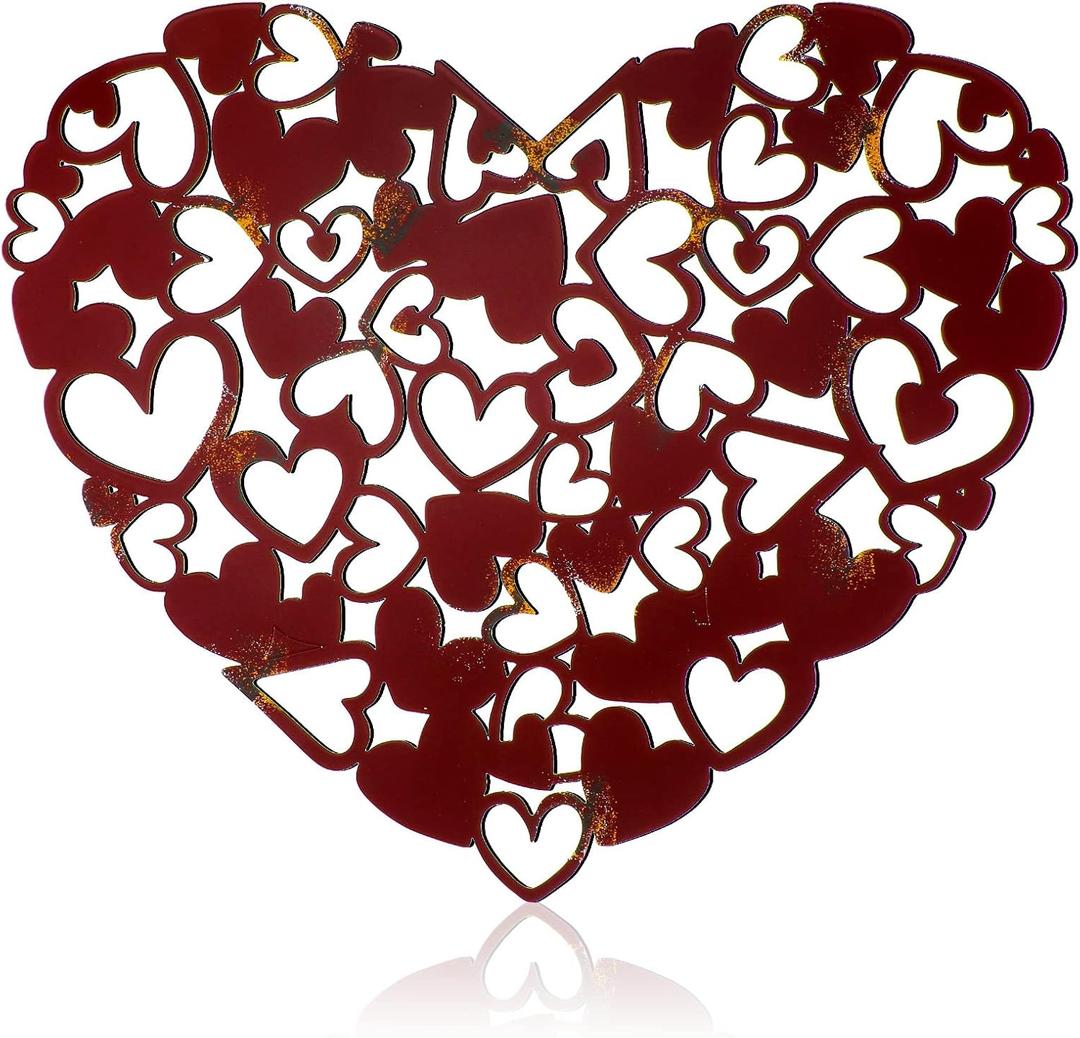 Moxweyeni Heart Metal Wall Decor Art Rustic Heart Wall Decor Wine Red Art Decor for Outdoor Garden Yard Home Living Room Bedroom Wedding Decoration, 12.6 x 9.8 Inches
