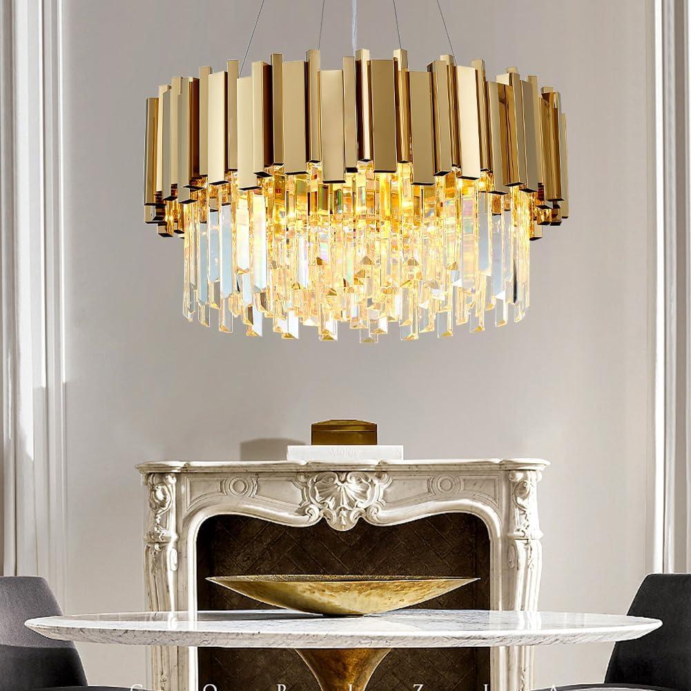 Luxury Modern Crystal Chandeliers Contemporary Gold Chandelier Light Fixture 6 Lights K9 Crystal Pendant Lamp for Dining Room Living Room Foyer Kitchen Hotel Dia 19.7 inches