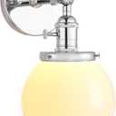 PERMO Vintage Industrial Wall Sconce Lighting Fixture with Mini 5.9" Round Globe Milk White Glass Hand Blown Shade (Chrome)