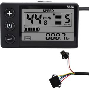 Electric Bike LCD Display Meter, 24V-60V E Bike Display Meter Control Panel with SM Plug Conversion Kit for Electric Scooter 22.2mm/0.9in Handlebars