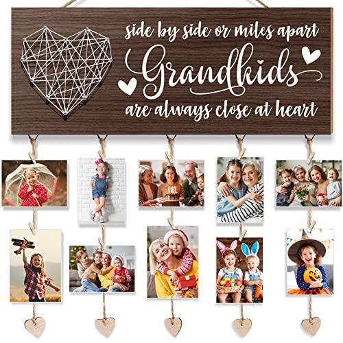 Mothers Day Grandma Gifts Picture Frame, Birthday Gifts for Grandma from Granddaughter Grandchildren, Grandkids Photo Holder Nana Gift Grandpa Grandmother Hanging Photo Display Christmas Card Holder