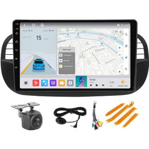 Upgrade Radio for Fiat 500 500C 2007-2015 Stereo Head Unit, 8-Core 4+64 GB Android 14 9" Touch Screen GPS Navigation with Car-Play Android Auto/SWC/FM/Cooling Fan/5G WiFi