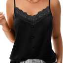 Rooscier Women's Lace Trim V Neck Camisole Satin Sleeveless Button Elegant Cami Tank Top (M)