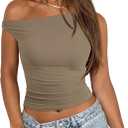 ATHMILE Womens Off The Shoulder Tops Summer Sleeveless Shirts Going Out Crop Tank Top Y2K T Corset Tube Fashion Outfits 2026 (Brown, S)