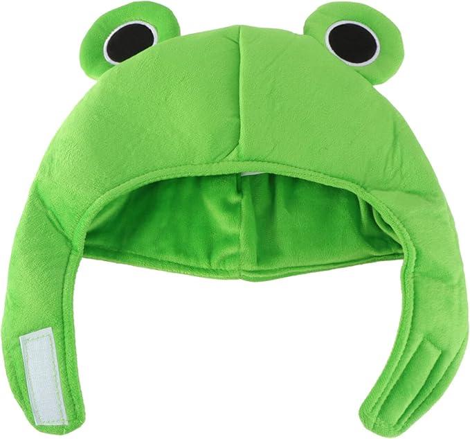 Plush Frog Hat with Ears for Winter and Cosplay, Fuzzy Full Headgear for Parties and Halloween Costume, Green Adult Trapper Hat