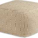 Signature Design by Ashley Adamont Casual Handwoven Geometric Pouf, Beige & White