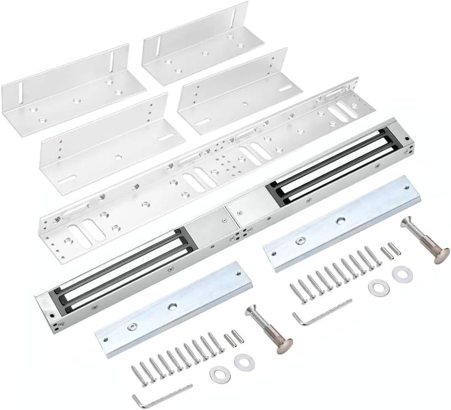 Double Door Mag Lock 280KG / 600 LBS of Magnetic Holdings Force Electromagnetic Commercial Lock DC 12V, LED Indicator and NO/NC Options with Z and L Bracket