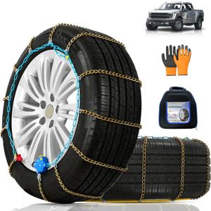 AutoChoice AutoFixing Snow Chains Tire Chains For Cars Suv Pickup Trucks, 3.7mm Twisted Alloy Steel, Fast 1-Min Install, Contains Titanium for Wear Resistance, Set of 2(HLN160)