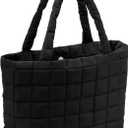 Quilted Tote Bag for Women, Lightweight Carryall Puffer Shoulder Bag Handbag for Travel, Work (Black)