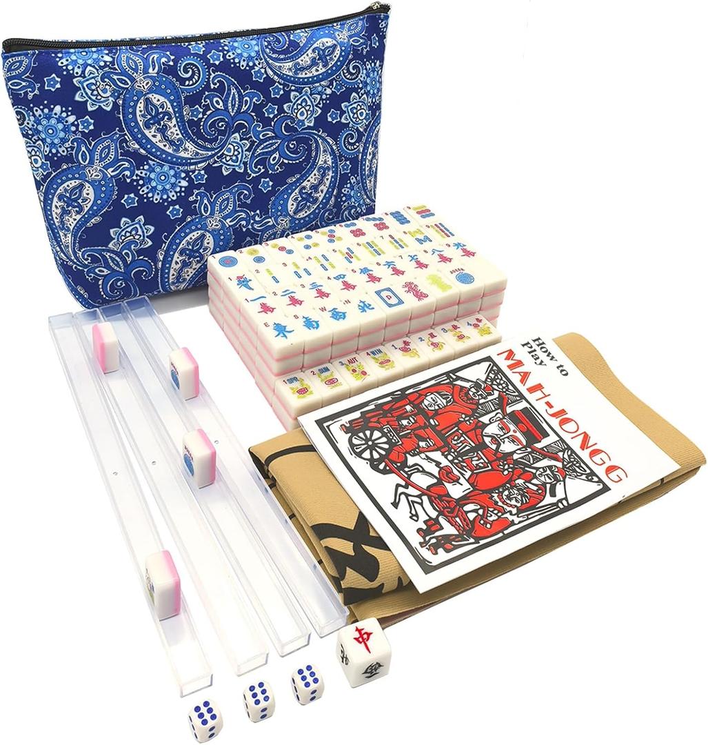 American Mini Mahjong Set 166 Mahjong Tiles 1.2-inch American Mahjong Game Pink Set Thickened Mah-Jongg Tiles Bag Mahjong Tile Set