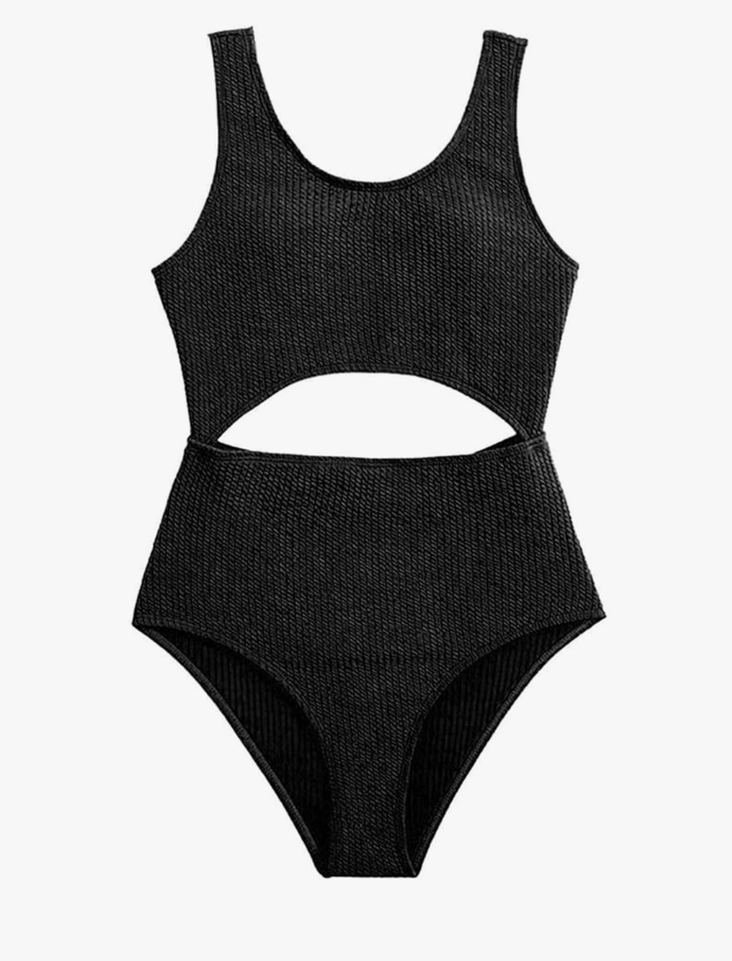 Girl's Cute Rib Knit One Piece Swimsuit Cut Out Scoop Neck Bathing Suits Beach Sports Swimwear Beachwear,12-13Y