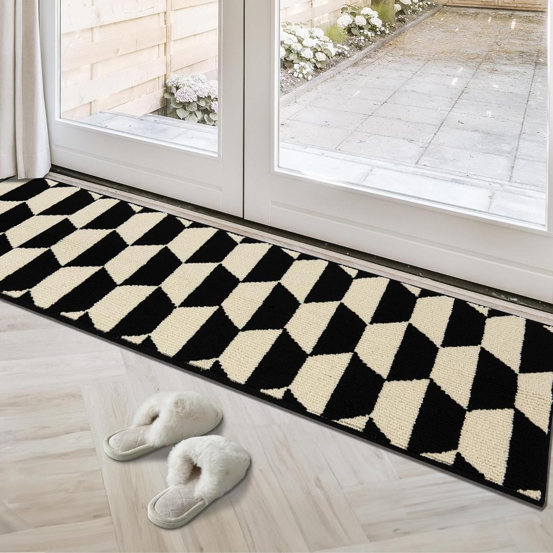 GRANNY SAYS Front Door Mat Outside Entrance, 20" x 59" Outdoor Door Mat, Non-Slip Floor Mats for Entryway, Low Profile Indoor Mat Indoor Entrance, Washable Doormat Welcome Mats Outdoor (1'8" x 4'11" (Rectangular), Black/Tan)
