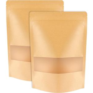 100 Pcs Kraft Stand Up Pouches - 7.1 x 10.2 Inch Resealable Zip Lock Food Storage Bags with Matte Window for Packaging