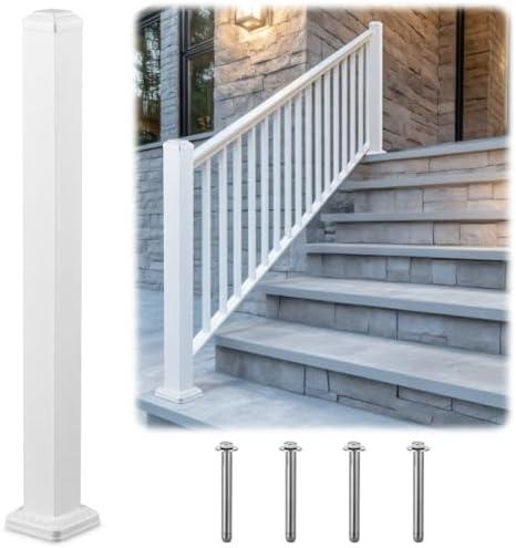 Otoolling Aluminum Railing Deck Post Kit 3" x 3" x 39" Include 1 Pcs Porch Deck Railing Fence Post Handrail 1 Pc Expansion Screws Made with Heavy Duty Powder Coated, Rust-proof, Fit 36" Height(White)