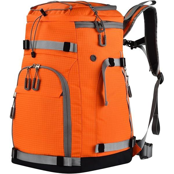 55L-70L Expandable Ski Boot Bag Waterproof, Durable with Helmet Compartment Ideal for Ski & Snowboard Gear Men & Women (Orange)